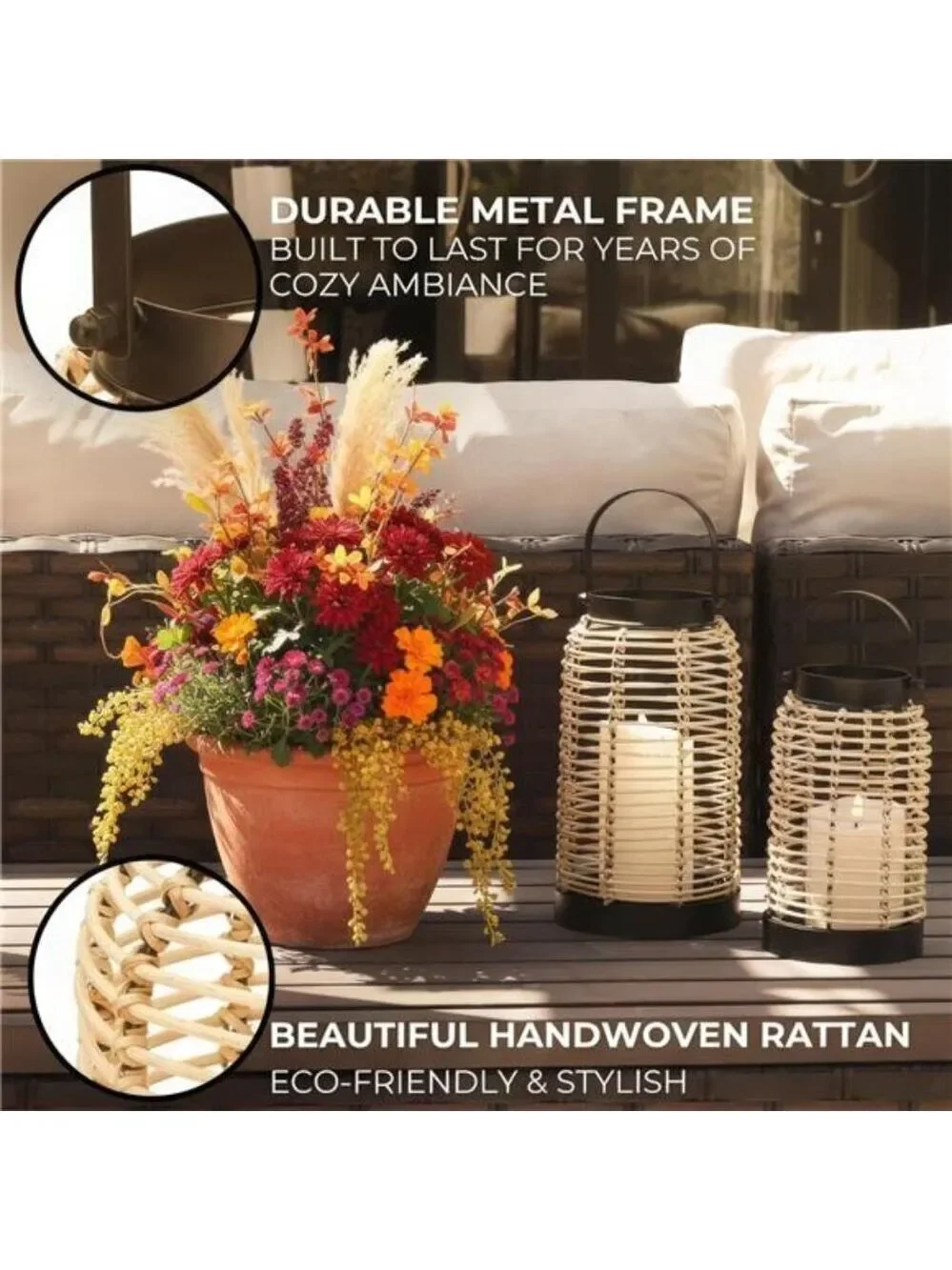 Natural rattan lantern set of 2 boho farmhouse table decor indoor outdoor